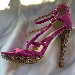 BCBGeneration Pink/Magenta With Multi-Colored Glitter High Heels. Sz 6/36
